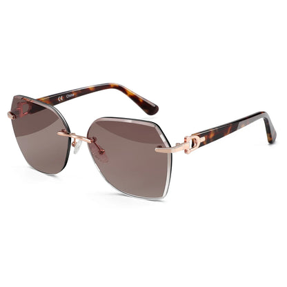 Fashion Women Rimless Sunglasses for Ladies Trendy Geometric Diamond Cutting Gradient Lens UV Protection Shades