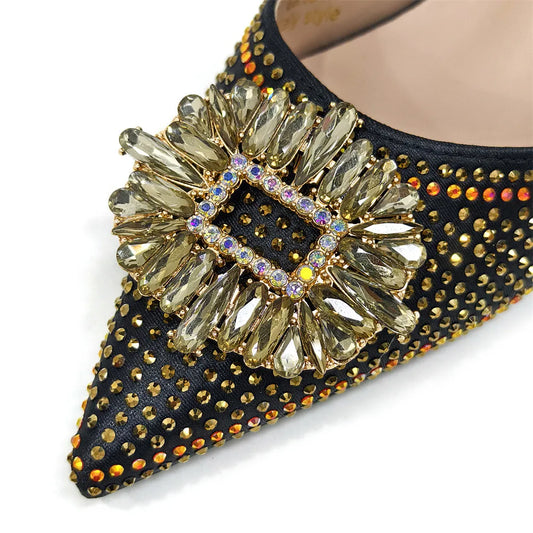 African Style Women's Shoes Mixed With BlackGold High Heels Pointed At The Dinner Party Nigerian Women's Shoes