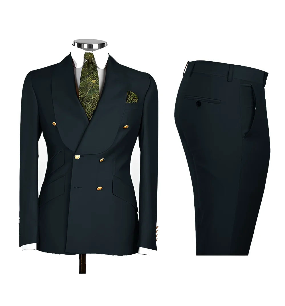 Light Blue Men's Suits Chic Double Breasted Blazer Peak Lapel Elegant Formal Set Male 2 Piece Jacket Pants Wedding Groom Tuxedos