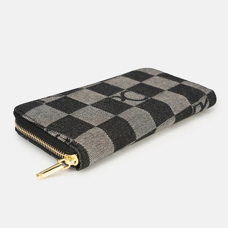Women Handbag Chessboard Pattern Long Wear Resistant Denim Retro Large Capacity Multi Card Niche Luxury Versatile Wallet