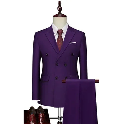 ( Jacket+ Pants ) Men's Slim Fit 2 Piece Suit Double Breasted Business Wedding Prom Tuxedo Suits Blazer & Pants Set