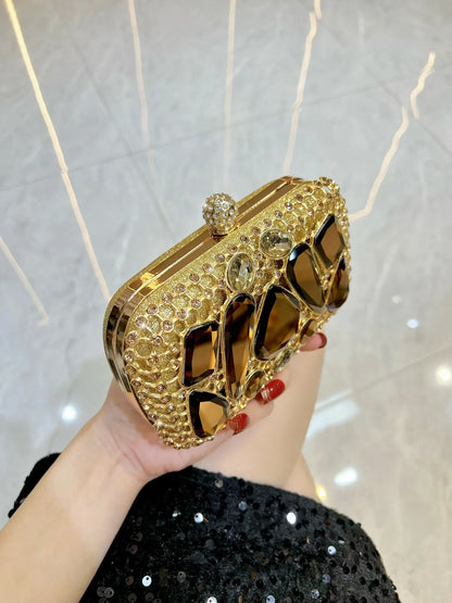 New Glass Diamond Clutch for Women, Exquisite French Rhinestone Evening Handbag, Luxury Lightweight Chain Bag for Formal Party