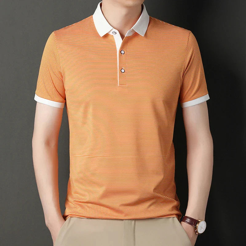 2024 Men's New Striped Cotton Business Casual Short Sleeved POLO Shirt Fashion Short Sleeved Comfortable and Breathable Top