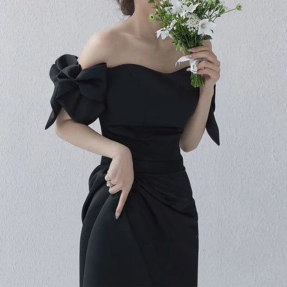 Wedding Dresses Sweet Bow Off The Shoulder For Women 2024 Satin Black Evening Dress Elegant Floor-length Simple Wedding Shooting