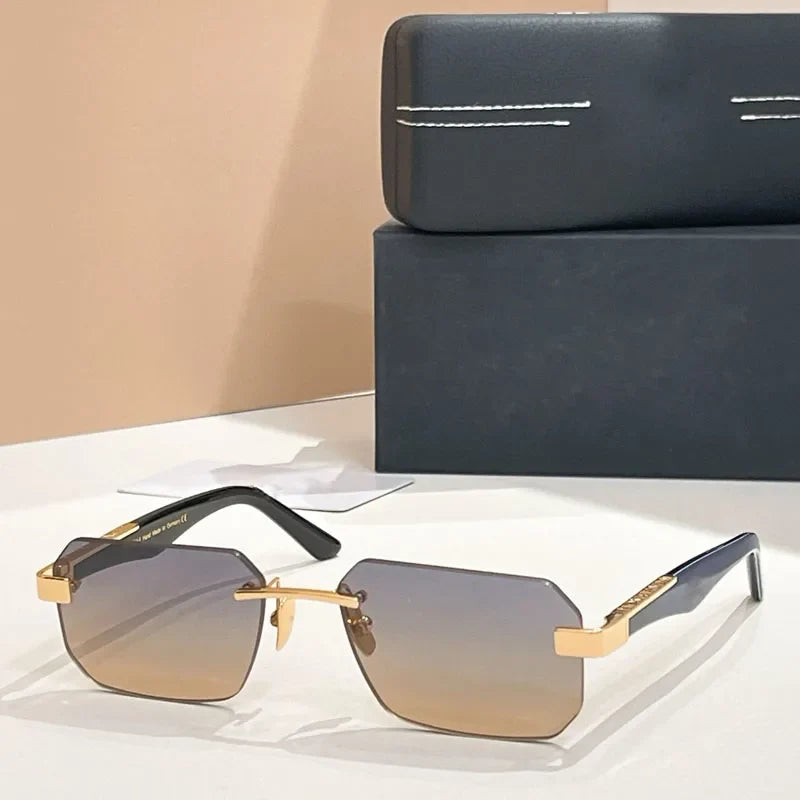 Designer Handmade Square Rimless Sunglasses THE TAIGE Gradient Alloy Acetate High Quality UV400 Women Germany Trendy with Case