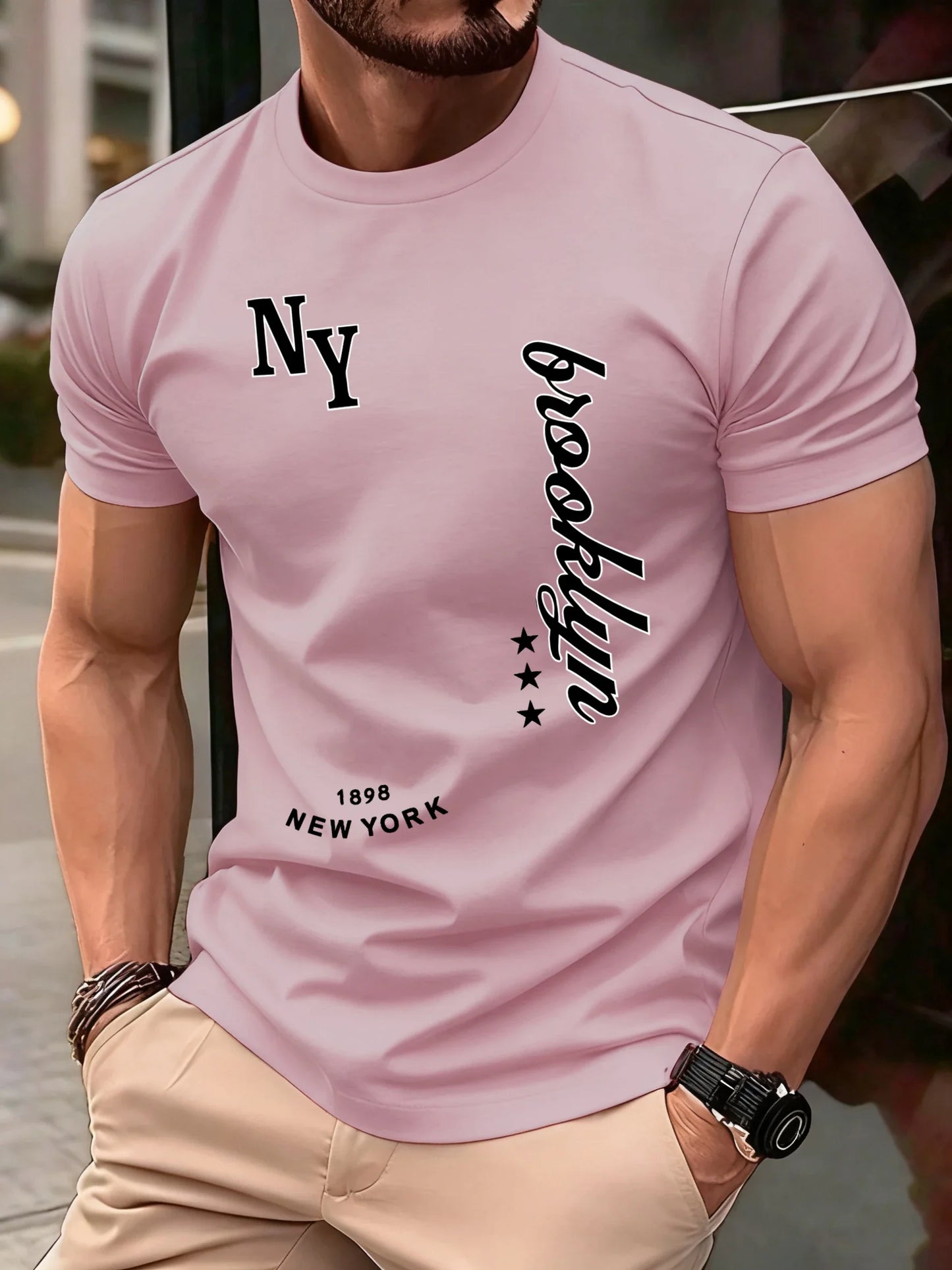 New York Brooklyn 1898 Art Letter T-Shirts Men Summer Cotton O-Neck T Shirt All-Match Casual Top Loose Fashion Man Retro Clothes