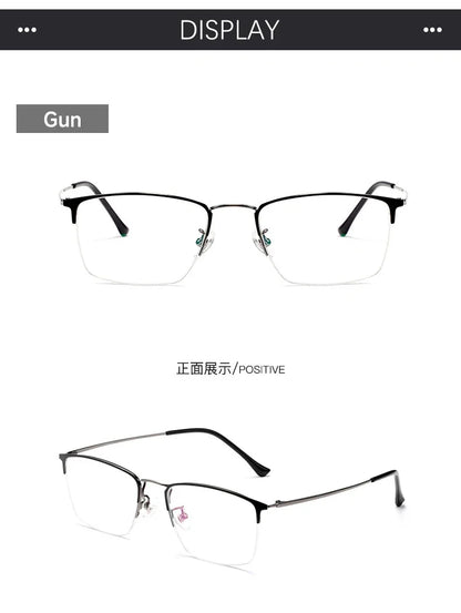 New Titanium Rectangular Classic Business Half-rim Anti-blue Light Reading Glasses Men's Customizable Prescription 8017JX
