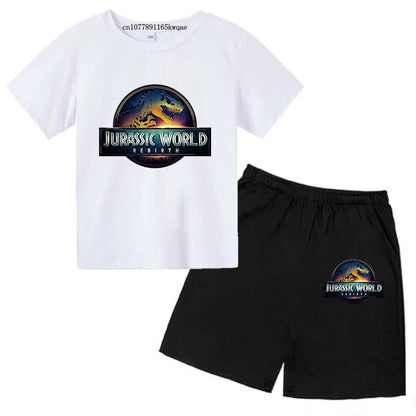 Jurassic World 4 Kids Summer Casual Breathable O-neck Tees+Pants 2pcs Sportsuits 2-13 Years Boys Girls Children Top Outfits Sets