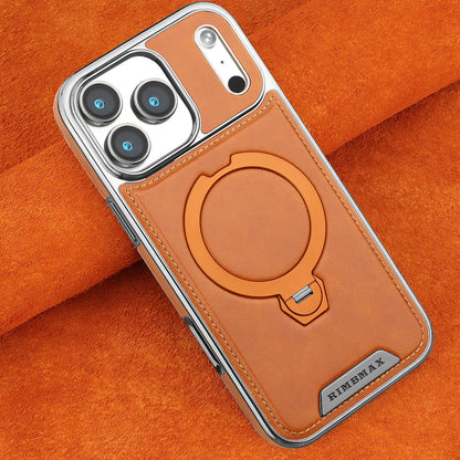 Magnetic Rotat Bracket Luxury Leather Phone Case,For iPhone 11 12 13 14 15 16 17 Pro Max Plus Wireless Charging Shockproof Cover
