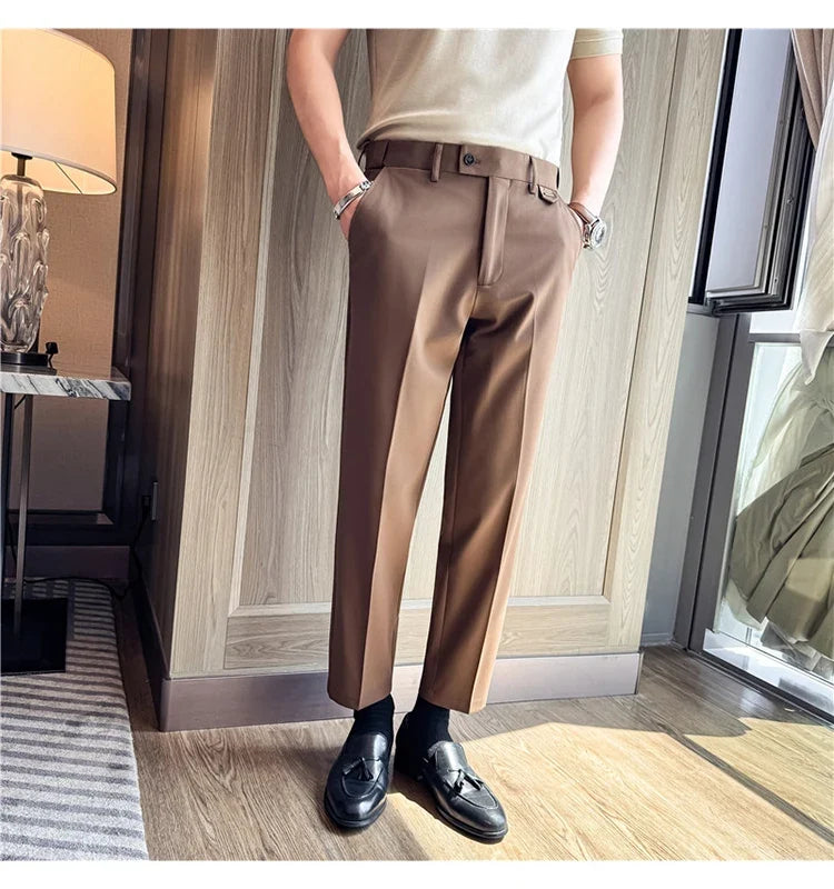 High Quality Modal Acetate Elastic Waist Casual Pants 2026 Spring Summer New Men's Solid Color Slim Fit Business Suit Pants