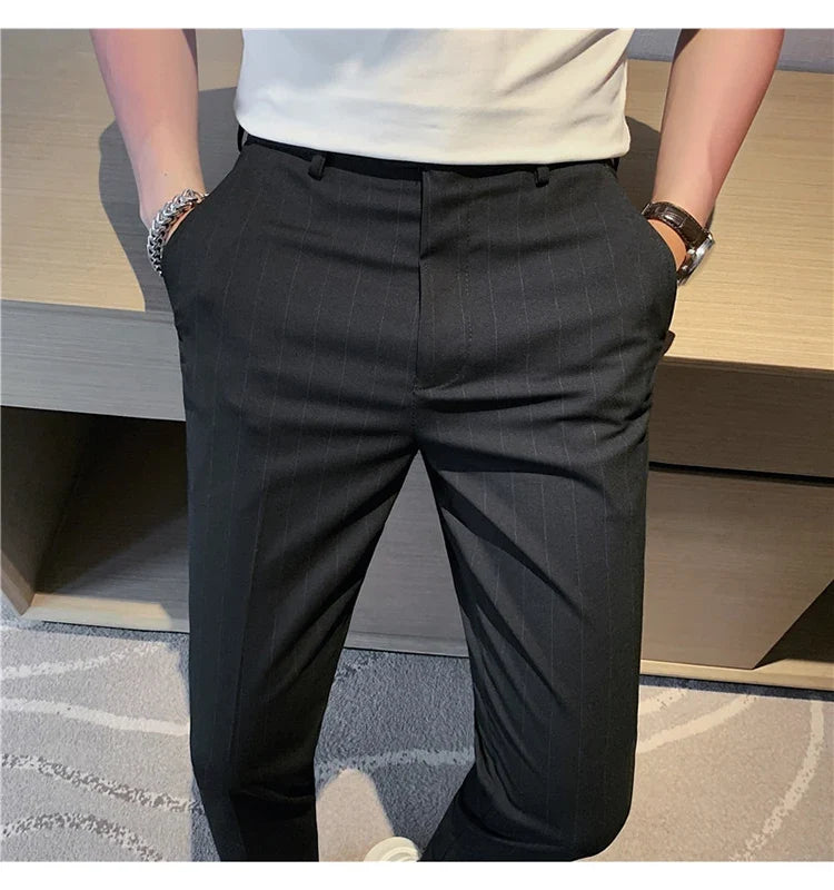 High Quality Fashion Striped Casual Men's Suit Pants 2026 New Business Office Social Wedding Slim Fit Trousers Oversized Size