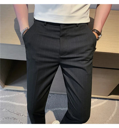 High Quality Fashion Striped Casual Men's Suit Pants 2026 New Business Office Social Wedding Slim Fit Trousers Oversized Size