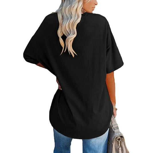 Women's Loose V-Neck Top Spring/Summer New Color Half Sleeve European American Style Clothing Amazon Foreign Trade