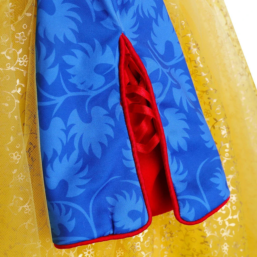 Girls Fairy Cosplay Costume Deluxe Snow White Puff Sleeve Princess Gown For Kids Carnival Halloween Birthday Party Role-Play
