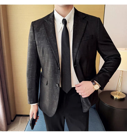 High Quality Jacquard Suit Jacket for Men 2025 Fashion Korean Style Slim Fit Business Casual Wedding Social Dress Coats 4XL-M