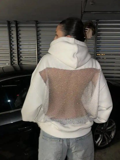 Women Transparent Mesh Hoodie Fashion Hollow Pullover Lightweight Long Sleeve Sweatshirt for Daily and Streetwear Style