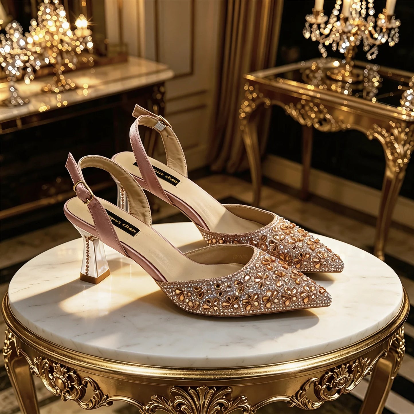 2026 New Arrival Italian-Inspired Peach Rhinestone Pointed Toe Women’s High Heels with Matching Handbag Set – Elegant Wedding