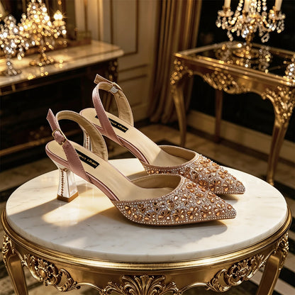 2026Italian-Inspired Silver Rhinestone Pointed Toe High Heels & Matching Handbag Set – Elegant Wedding Party Shoes for Women