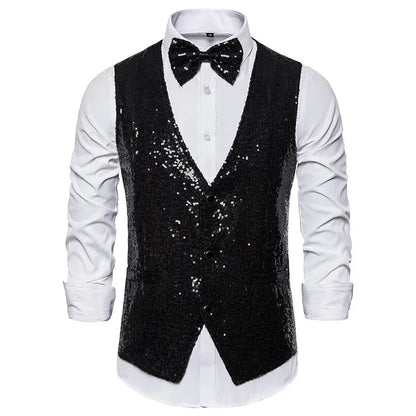 2026 Men's Shiny Gold Sequin Glitter Embellished Blazer Waistcoat Night Club Blazer Wedding Party Waistcoat Stage Singers Vest