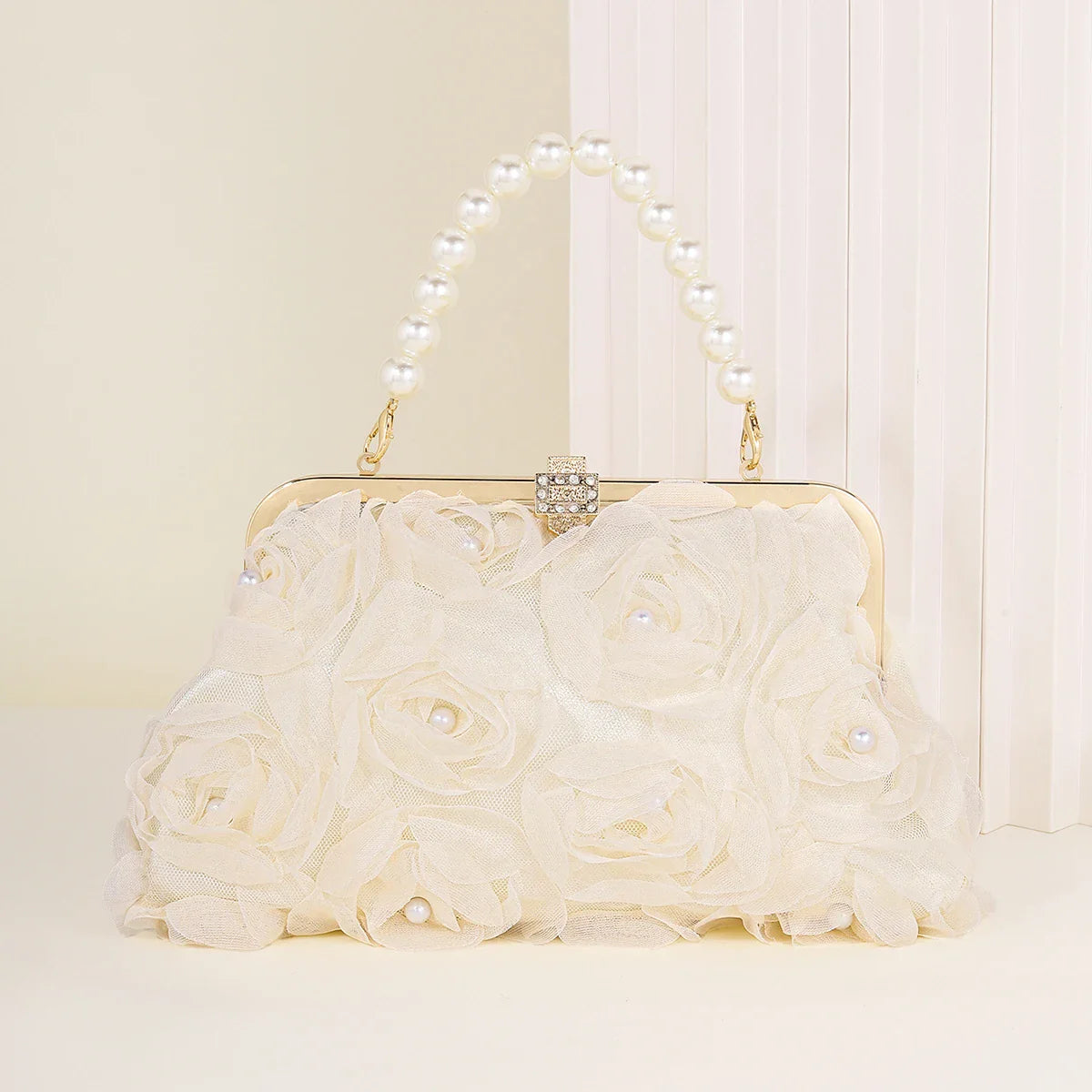 3D Floral Decor Clutch Bag, Elegant Silk Appliques Dinner Purse For Wedding Party Prom Banquet - Perfect for Wedding， Party