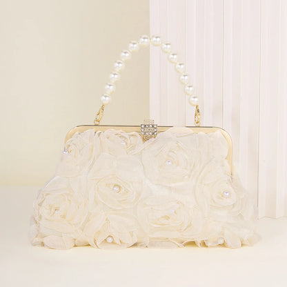 3D Floral Decor Clutch Bag, Elegant Silk Appliques Dinner Purse For Wedding Party Prom Banquet - Perfect for Wedding， Party