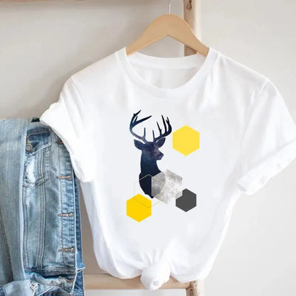 Women's Geometric Floral Print European and American Clothing Short Sleeve T-shirt Women Clothes  Tops  Harajuku