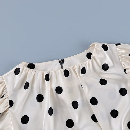 Vintage Polka Dot Puff Sleeve Woman Blouse 2026 Street Chic Ruched O Neck Shirts Female Summer Casual Ruffles Tops Women