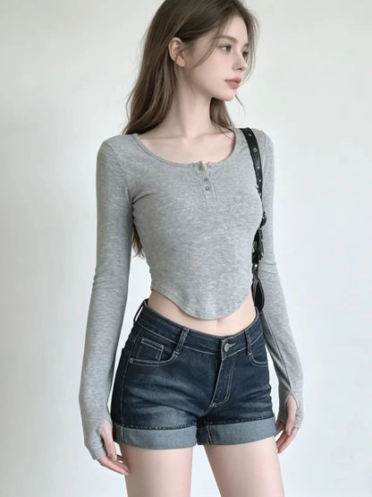 Women's Deep Blue Denim Shorts Washed Y2K Fashion Harajuku High Street 2000s Style Streetwear 90s Retro Shorts Jeans Clothing