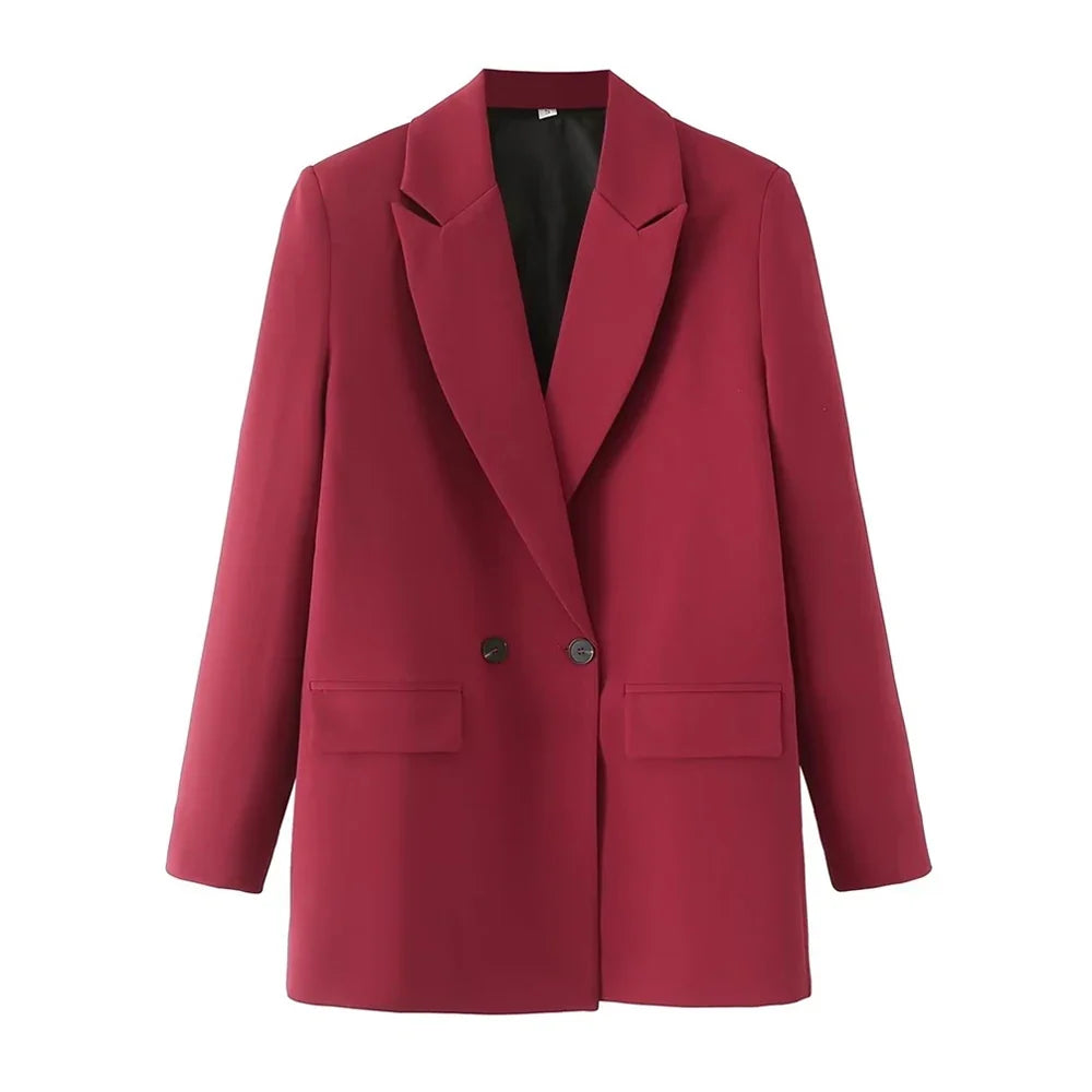 Women Chic Office Lady Double Breasted Blazer Vintage Coat Fashion Notched Collar Long Sleeve Ladies Outerwear Stylish Tops
