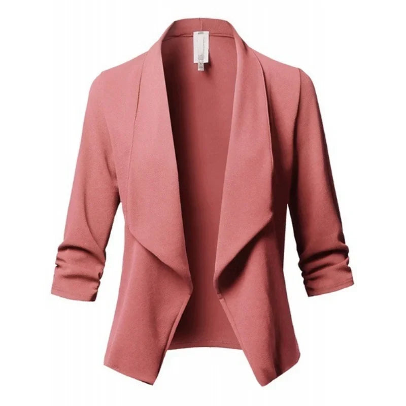 Women Blazer Jackets Female Retro Suits Coat Feminino OL Blazers Outerwear Plus Size Open Front Short Cardigan Plus Size