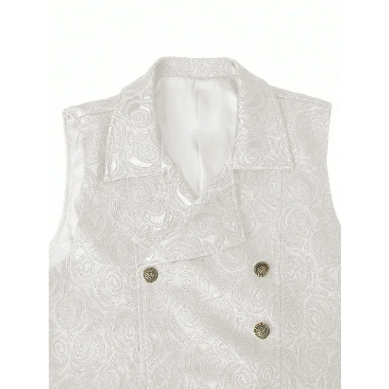 Suit Vest Men British Style Turn Down Collar Double-breasted Male Waistcoat Slim Printed Business Casual Man Coat Vest