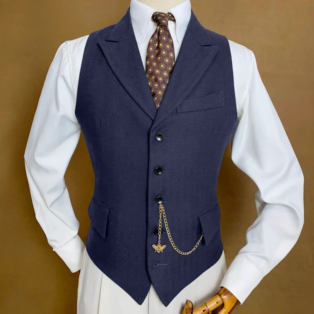 Men Vest Mossy Green Herringbone With Lapel Single Button Waistcoat For Wedding Party Business Work Daily Casual Men Suit Vest