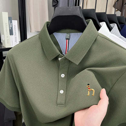 Brand Design Men's Polo Shirt Lapel Short Sleeve T-Shirt Summer New Exquisite Dog Embroider Fashion Business Handsome Men's Wear