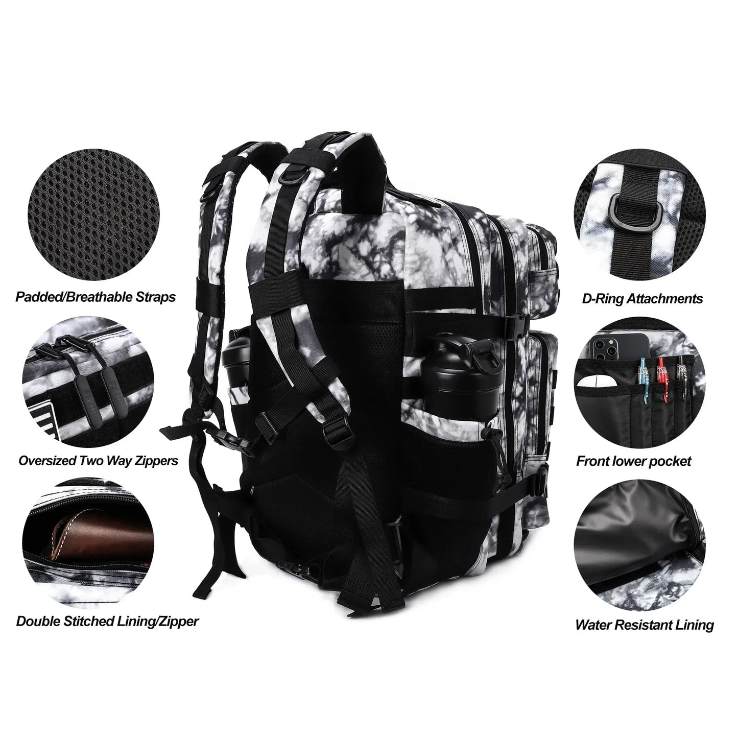 45L Tactical Backpack for Men and Women Large Athlete Gym Bag Outdoor Sports Hiking Survival Rucksack with Bottle Holder