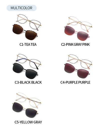 New Fashion Cat Eye Polarized Sunglasses Magnetic Clip-On Myopia Optical Glasses Customizable Prescription 7015