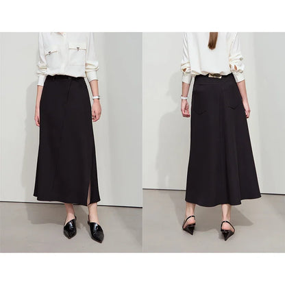 Minimalist Autumn New Commuter Asymmetrical Oblique Placket Split Skirt Non Ironing Anti Wrinkle A Shape Skirt 12551003