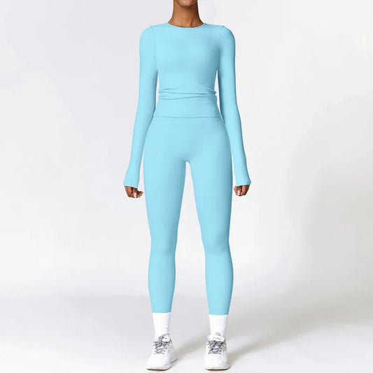 2Pcs Sets Gym Clothes Sports Outfit Suit Women Outdoors Workout Tights Set Yoga Wear Female Running Training T-Shirt