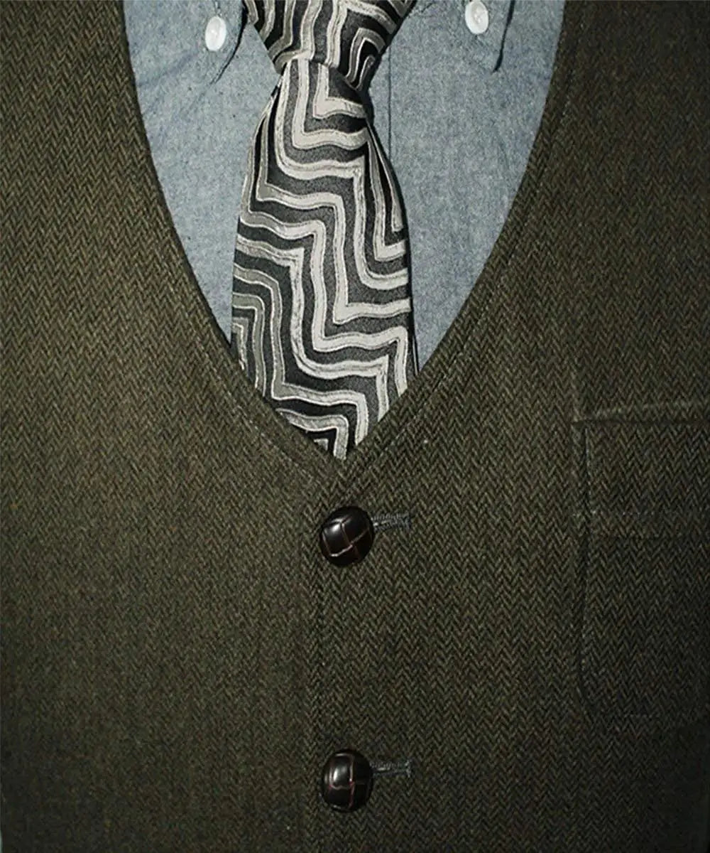 Men Vest Dark Green Herringbone Single Button V Neck With Pocket Waistcoat For Wedding Banquet Business Casual Work Men Suit