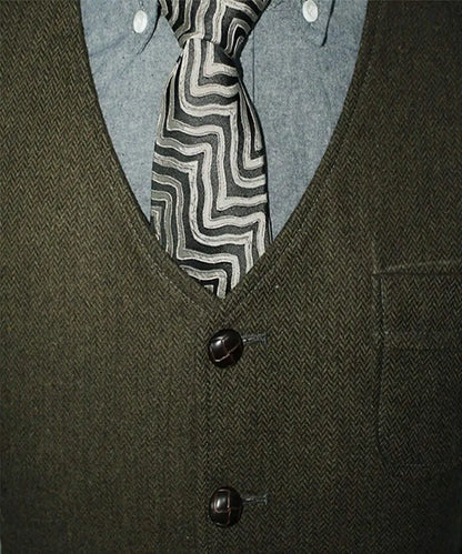 Men Vest Dark Green Herringbone Single Button V Neck With Pocket Waistcoat For Wedding Banquet Business Casual Work Men Suit