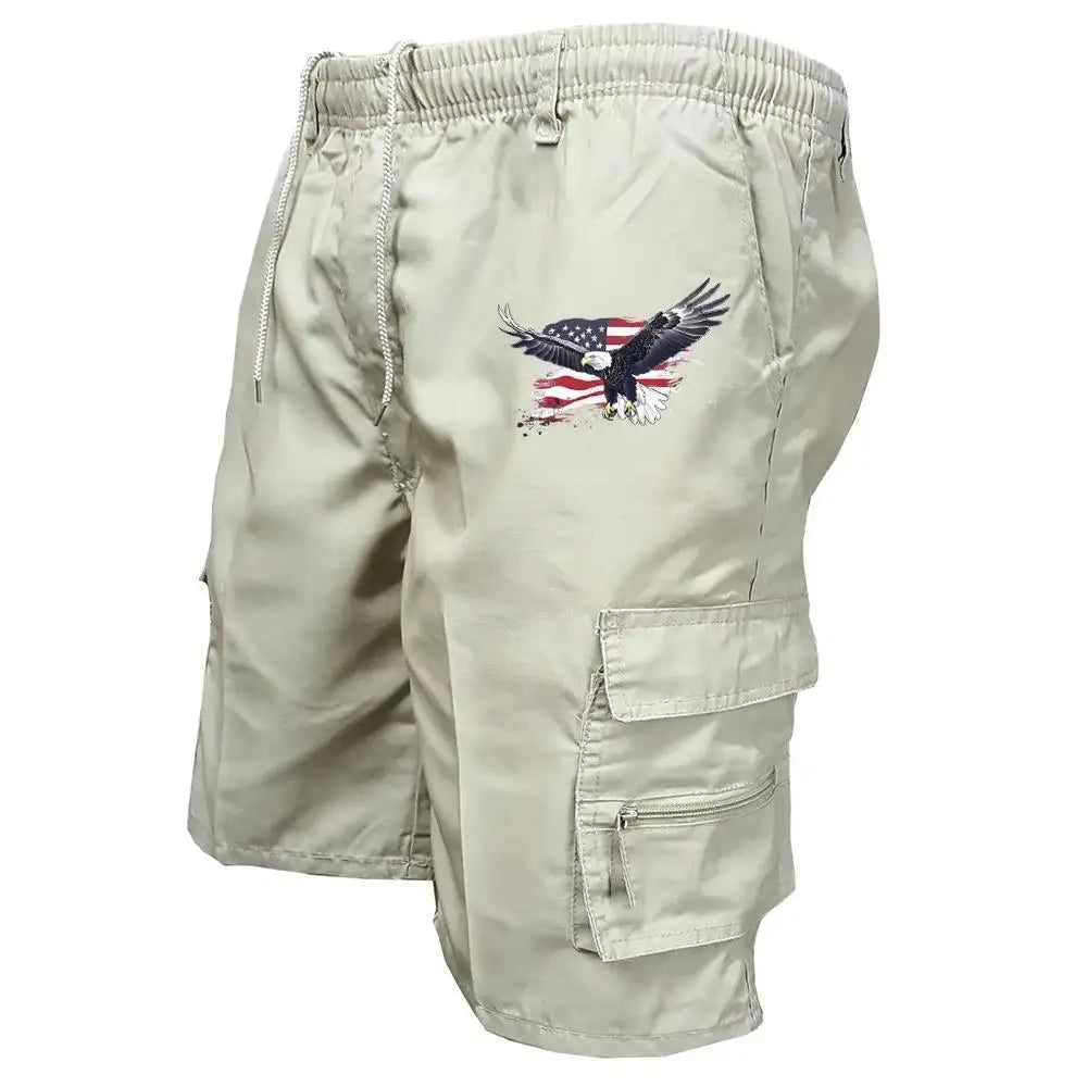 2026 Male Cargo Shorts Elastic Waist Cycling Shorts Multi-pockets Loose Work Short Pants Outdoor Sport Printed Casual Shorts
