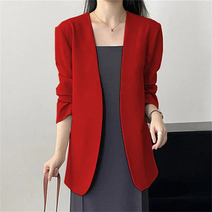Fashion New Solid Casual Joker Women's Blazer Spring Autumn No Placket Cardigan Suit Jackets V-neck Long Sleeve 19-Color Coats