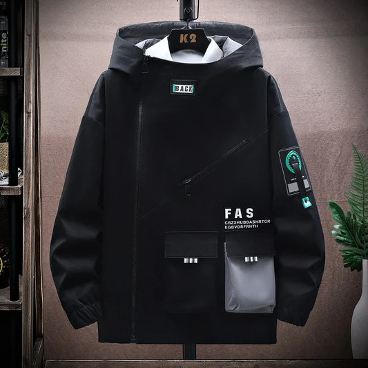 Zipper Jacket Men's Pilot Hooded Jacket Spring/Autumn Baseball Uniform Tide Card Loose Pullover Front Pocket Adding velvet Coat