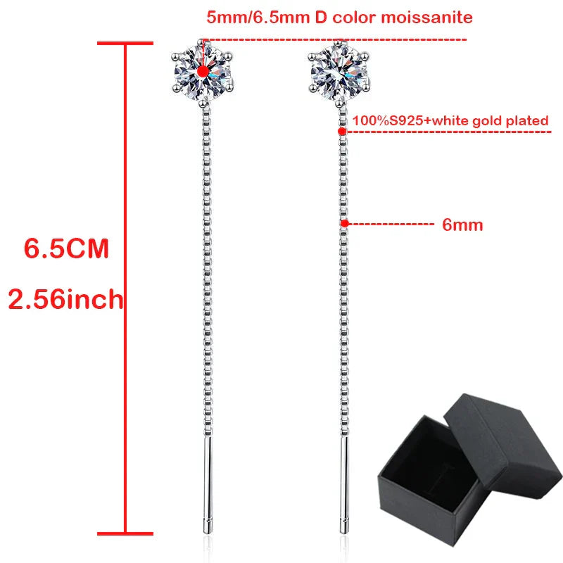 1/2CT White gold plated moissanite earring for women tassel classic D color drop earring lab diamond S925 sterling silver