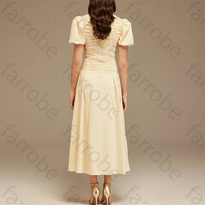 Customize Draped Top Short Sleeve Midi Dress A-Line Evening Dresses Formal Exquisite High Quality Prom Party Gowns for Women