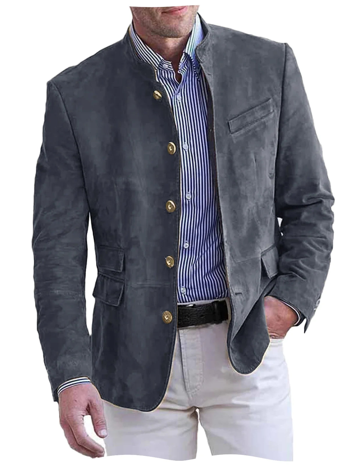 Autumn Winter Men's Casual Blazer Fashion Single-Breasted Snowflake Fleece Jacket Solid Color Daily Work Business Party Coats