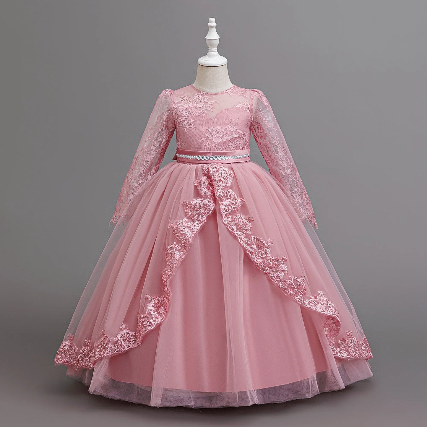 Long Sleeve Baptism Bridesmaids Party Girl Dresses Tulle Wedding Costumes Elegant Flower Princess Dress Girls Birthday Prom Gown