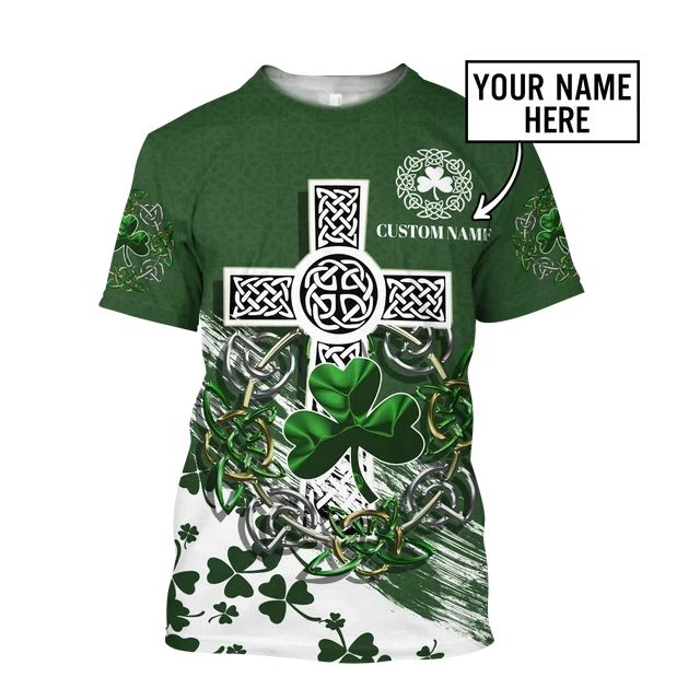 2023 Summer New Printed Irish Celtic Men's and Women's T-shirt, Custom Name Short Sleeve Unisex Shirt, Harajuku Large Casual Sty