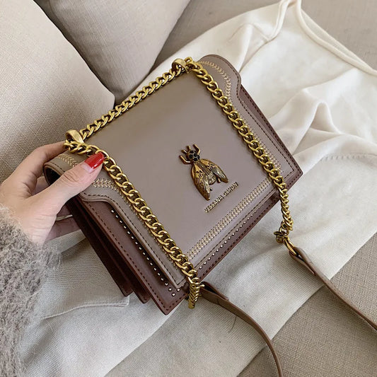 Luxury Brand Women Handbag 2024 New Retro Bee Female Shoulder Bag Simple High Quality Leather Designer Crossbody Bags