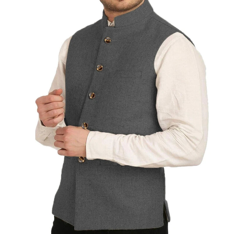 Men Vest Silver Herringbone Solid Color Waistcoat For Wedding Business Banquet Work Formal Daily Casual Men Suit Vest