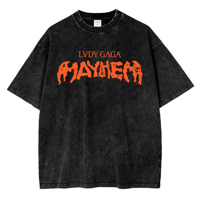 Vintage Washed Lady Gaga The Mayhem Ball Tour 2025 T Shirt Fashion Men/Women Aesthetic High Quality Acid Wash 100% Cotton Tees